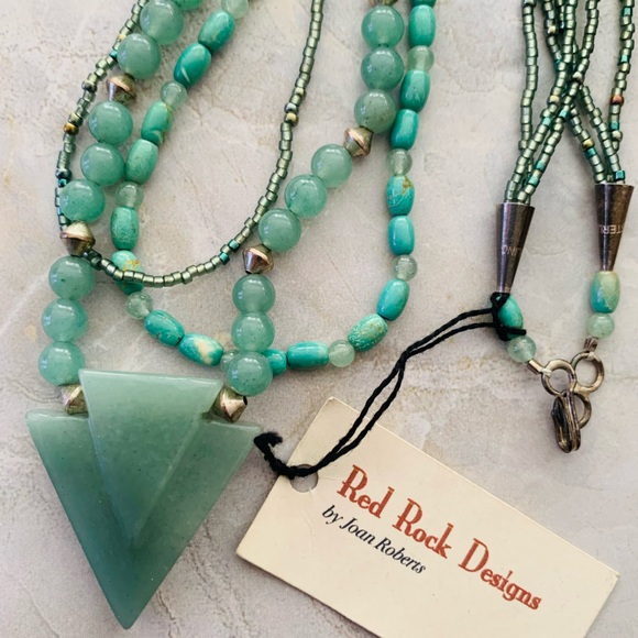 Red Rock Design Jewelry - Aventurine Turquoise and Sterling Silver Beaded Artisan Necklace
